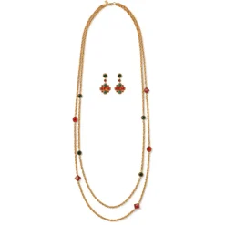 Hot Algerian Cluster Double-Strand Station Necklace And Drop Earrings Set Jewelry Sets