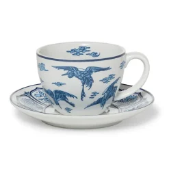 Outlet Blue & White Cranes Teacup And Saucer Tableware