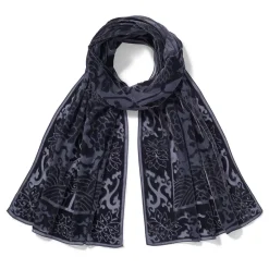Hot Chinese Phoenixes And Peonies Oblong Velvet Burnout Scarf Scarves & Wraps