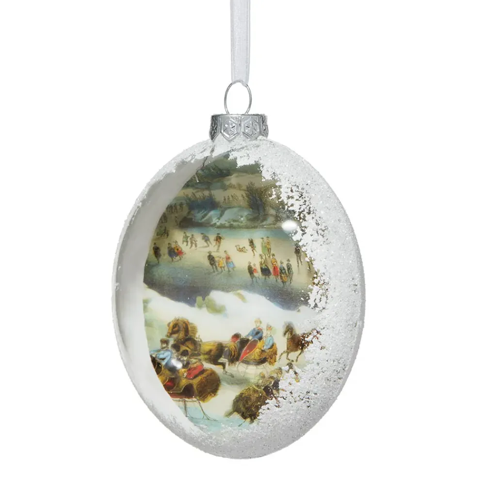 Hot Currier & Ives Snowscapes Glass Disc Ornament Set Ornaments