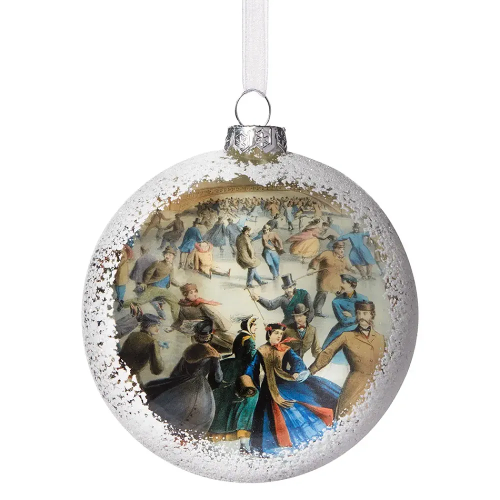 Hot Currier & Ives Snowscapes Glass Disc Ornament Set Ornaments