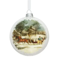 Outlet Currier & Ives Winter Morning In The Country Glitter And Glass Disc Ornament Ornaments