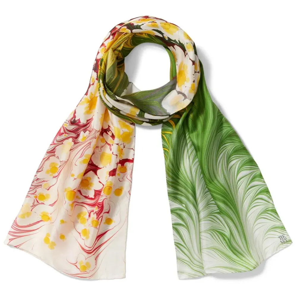 Hot Daisy Garden Marbled Paper Oblong Silk Scarf Scarves & Wraps
