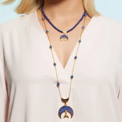 Sale Fatimid Lapis Crescent Long Beaded Chain Pendant Necklace Necklaces