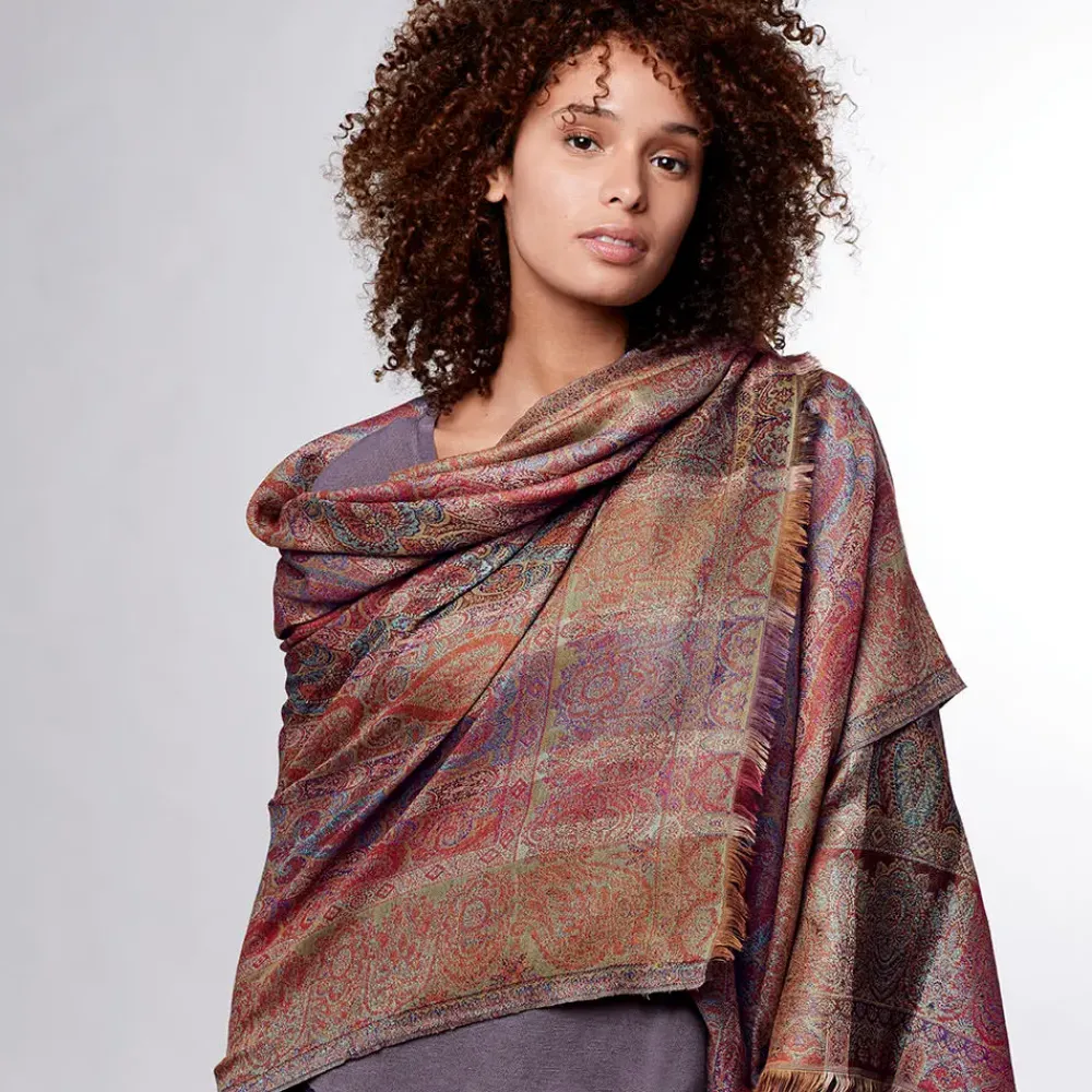 Sale French Paisley Striped Oversize Wool-Blend Shawl Scarves & Wraps