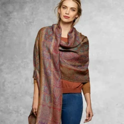 Sale French Paisley Striped Oversize Wool-Blend Shawl Scarves & Wraps