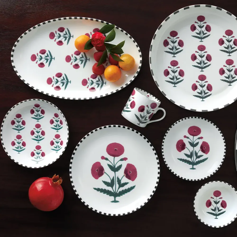 Fashion Good Earth Blooming Poppies Serving Dish Tableware