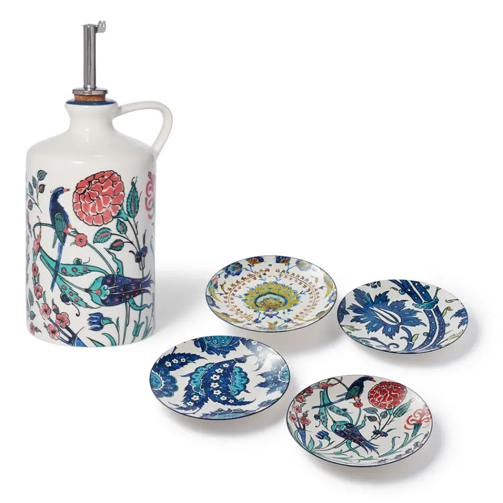 Fashion Iznik Garden Oil Cruet And Dipping Bowl Set Tableware