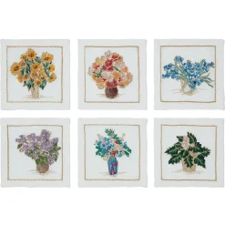 Best Kim Seybert Embroidered Bouquets Linen Cocktail Napkin Set Tableware
