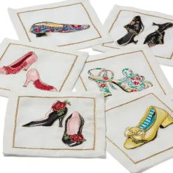 Online Kim Seybert Embroidered Shoes Linen Cocktail Napkin Set Tableware