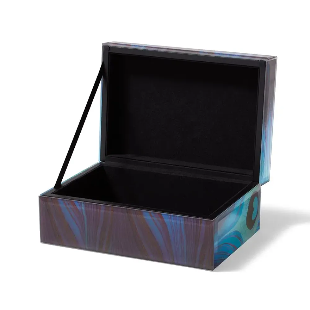 Hot Louis C. Tiffany Peacock Feather Large Glass Box Decorative Accents