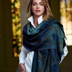 Sale Louis C. Tiffany Peacock Feather Wool-Blend Shawl Scarves & Wraps