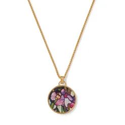 Hot Magnolias And Irises Enamel Pendant Necklace Necklaces