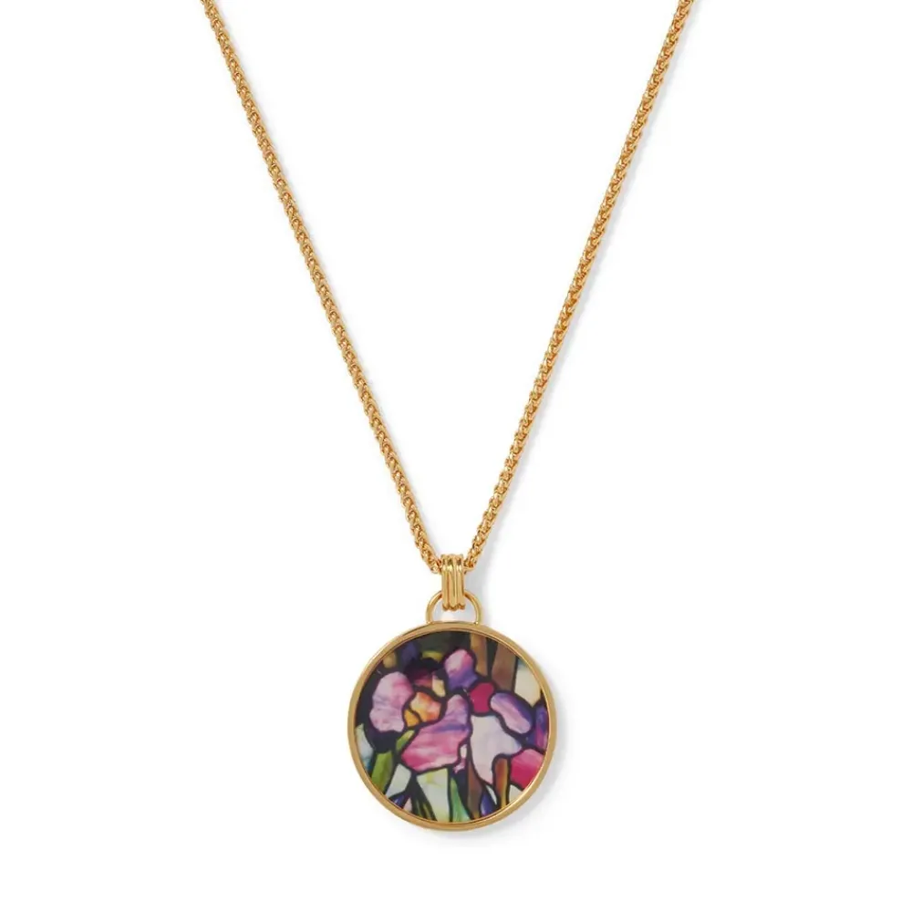 Hot Magnolias And Irises Enamel Pendant Necklace Necklaces