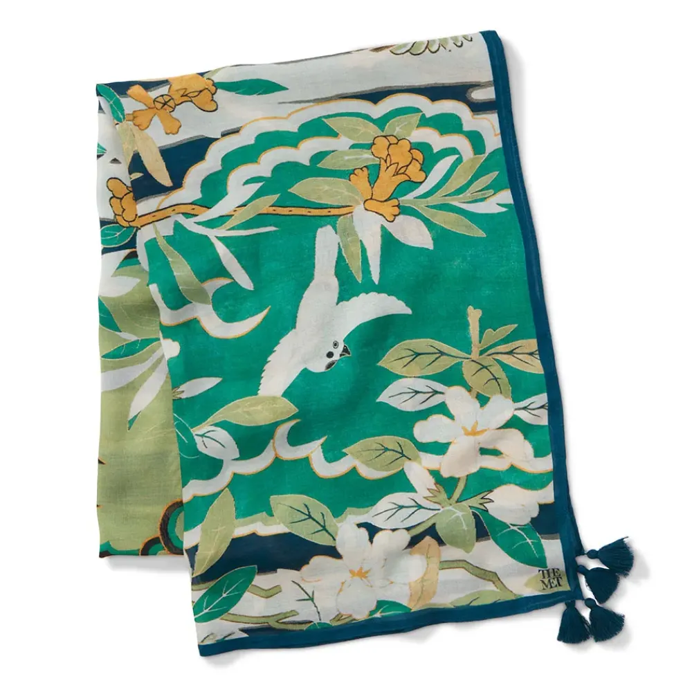 New Ming Birds And Flowering Branches Oversize Oblong Scarf Scarves & Wraps