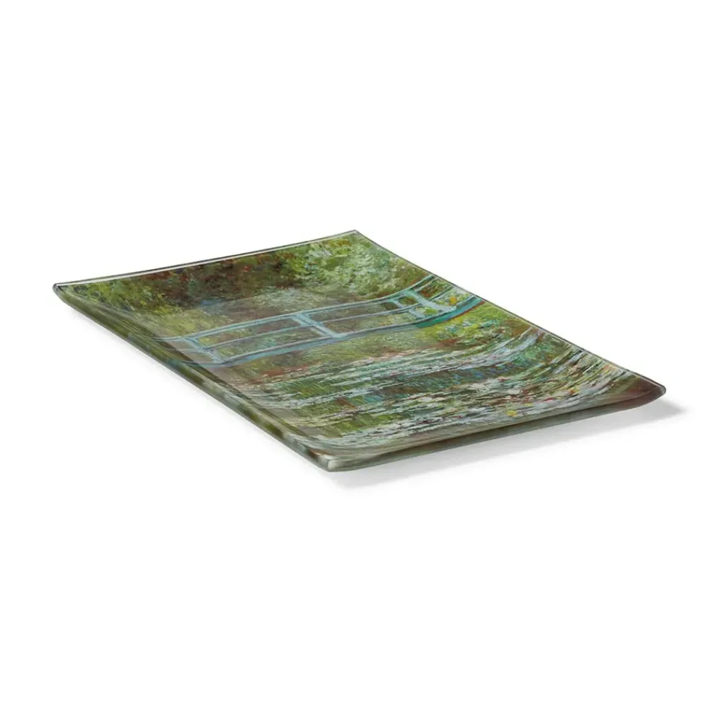 Outlet Monet Bridge And Water Lilies Glass Tray Decorative Accents