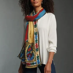 Discount Paisley Border Striped Oblong Wool Scarf Scarves & Wraps