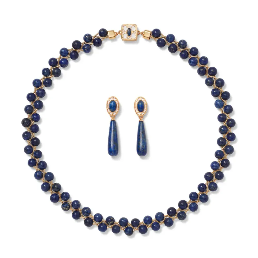 Best Spanish Baldric Lapis Braided Necklace And Elongated Drop Earrings Set Jewelry Sets