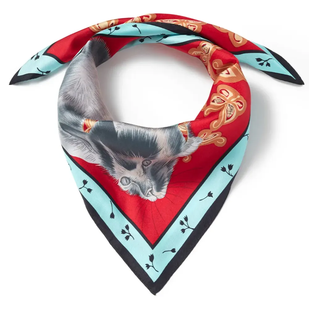 Hot Toko Cat Silk Neckerchief Scarves & Wraps