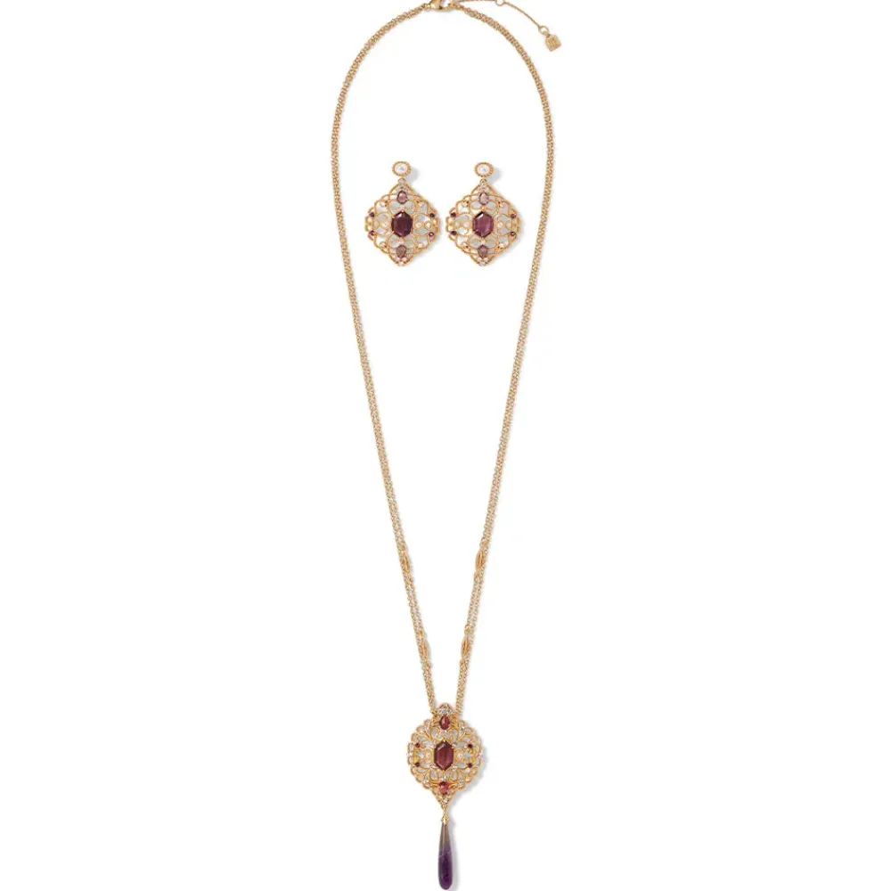 Sale Turkish Amethyst Long Pendant Necklace And Statement Earrings Set Jewelry Sets