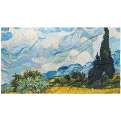 Fashion Van Gogh Wheat Field With Cypresses Oversize Oblong Silk Scarf Scarves & Wraps