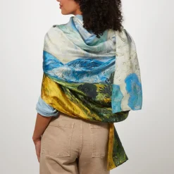 Fashion Van Gogh Wheat Field With Cypresses Oversize Oblong Silk Scarf Scarves & Wraps
