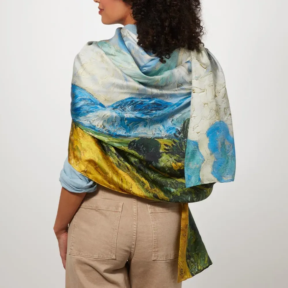 Fashion Van Gogh Wheat Field With Cypresses Oversize Oblong Silk Scarf Scarves & Wraps